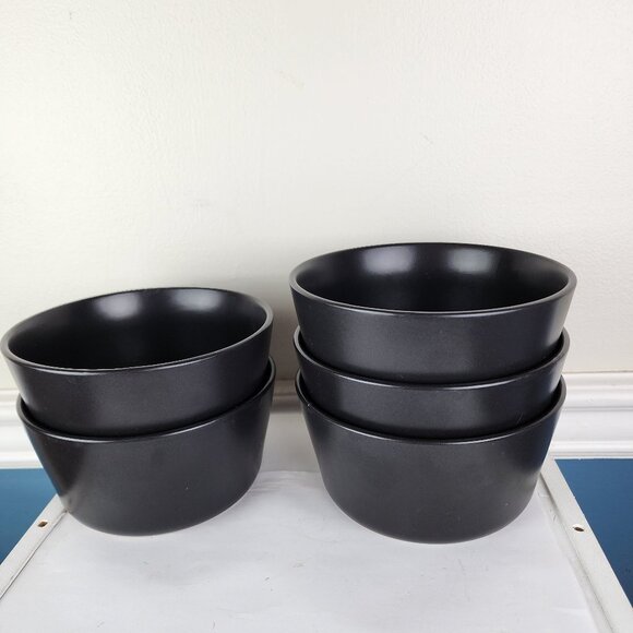 Stone & Lain Lot of Five Stoneware Cereal Salad Matte Black Bowls - Picture 5 of 5